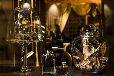 Oud perfume and woodchips showcased in the Fragrance Du Bois Flagship Boutique Store