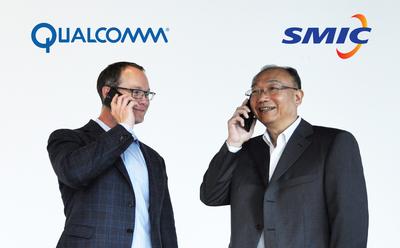 Derek Aberle, president of Qualcomm Incorporated, and Dr. Zixue Zhou, Chairman of SMIC, make a phone call using a Chinese brand Smartphone powered by a Qualcomm Snapdragon processor that has been manufactured from SMIC’s 28nm process.