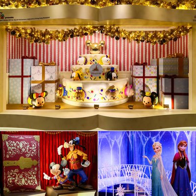 大街設置了三個迪士尼聖誕櫥窗，米奇老鼠及高飛為大家展現「迪士尼魔法書房」音樂劇，Tsum Tsum會變成一座巨型蛋糕，《魔雪奇緣》中的愛莎女皇、安娜公主及小白雪人Olaf會與大家見面。