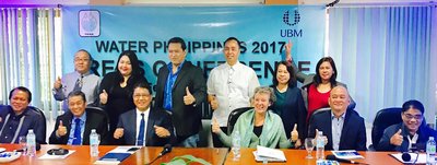 First row: (left to right) Engr. William Juan, President of PISMP; Dr. Robert Licup, President of PSSE; Engr. Eulogio Agatep II, President of PWWA; Ms. Eliane Van Doorn, Business Development Director ASEAN of UBM Asia; Mr. Erel Narida, President of REAP and Engr. Rolando Grospe, PWWA Board Member with some of the UBM and PWWA officials (2nd row).