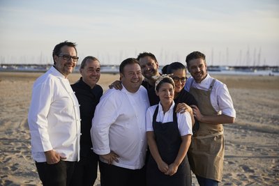 Martin Benn, Shannon Bennett, Peter Gilmore, Lennox Hastie, Analiese Gregory, Jock Zonfrillo at The Chefs' Feast, Melbourne, Australia