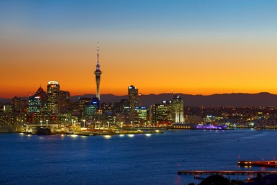 Auckland skyline at sunset.