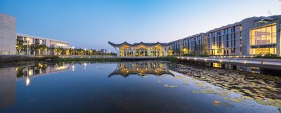 Water Pavilion. A view of Duke Kunshan University, jointly set up by Duke University, China's Wuhan University and the City of Kunshan.