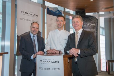 (From left to right) David Surveyor, Chief Executive Officer for Alliance Group; Samuel Wilkes, New Zealand Chef and Ambassador for Te Mana; and Bill English, New Zealand Prime Minister