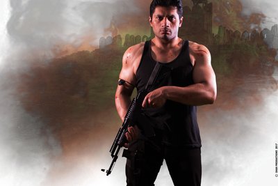 Actor Shahzel Syed in a promotional image for action movie Combativo