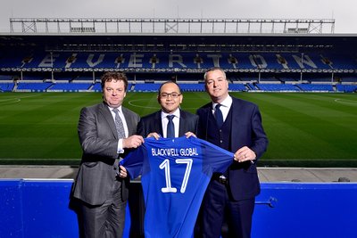 Patrick Latchford, Michael Chai and Alan McTavish in the Blackwell Global and Everton Football Club partnership deal.
