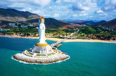 Sanya Nanshan Guanyin Statue, at 108 meters in height, the world's tallest depiction of Guanyin, a venerated Buddhist bodhisattva or goddess