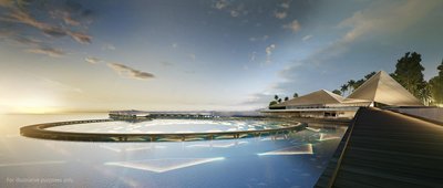 The arrival area of Singha Estate’s Emboodhoo Lagoon project, a multi-island integrated leisure and recreation destination resort concept.