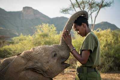 Mary Lenses是非洲第一位桑布鲁本土女性大象守卫，她在Reteti大象保护区工作，帮助幼象回归家园