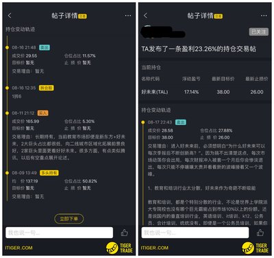 “持仓交易分享”界面（老虎证券交易软件Tiger Trade截图）