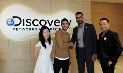 From left to right, Vivian Chan - Programming Executive, Southeast Asia, DNAP, Rohit Tharani - Director of Content Curation, Southeast Asia, DNAP, Edwin Raj -  Senior Vice President, GOASEAN & Zefny Idris - Vice President, GOASEAN at the Discovery Networks Asia-Pacific office in Singapore.