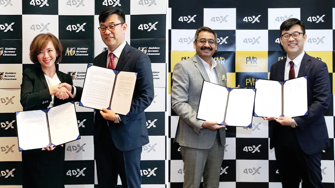 Koh Mei Lee Ceo Of Golden Screen Cinemas And Jung Hoon Cho Coo Of Cj 4dplex Mr Gautam Dutta Ceo Pvr Ltd And Jung Hoon Cho Coo Of Cj 4dplex Cj 4dplex Large Image Download Pr Newswire