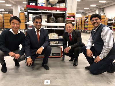 Hiratomo Miyata, CEO of GROUND Inc.,  Nalin Advani, CEO - APAC, GreyOrange, Manabu Matsuura, CEO of Home Logistics and Samay Kohli, Group CEO of GreyOrange at the launch of the latest warehouse of the Nitori Holdings Group