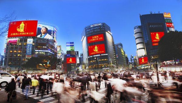 Jinlongyu runs a promotion on a huge digital billboard overlooking Shibuya Crossing in Tokyo