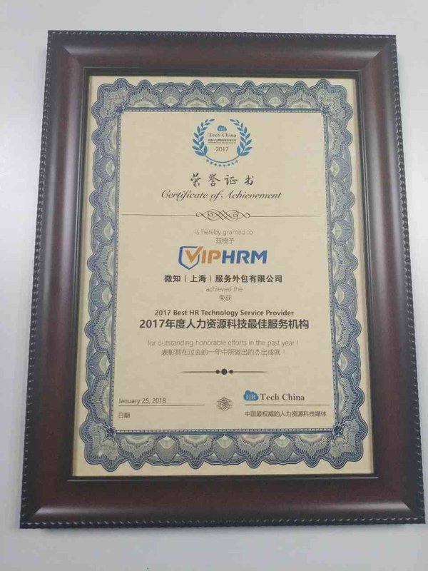 VIPHRM荣获中国人力资源科技年度大奖
