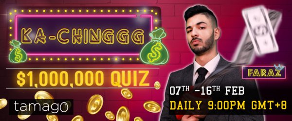Answer all 12 questions correctly and win a share of RM1,000,000! Only on Tamago for iOS and Android, from 7 - 16 Feb, 9PM (GMT+8) nightly. http://www.tamago.live