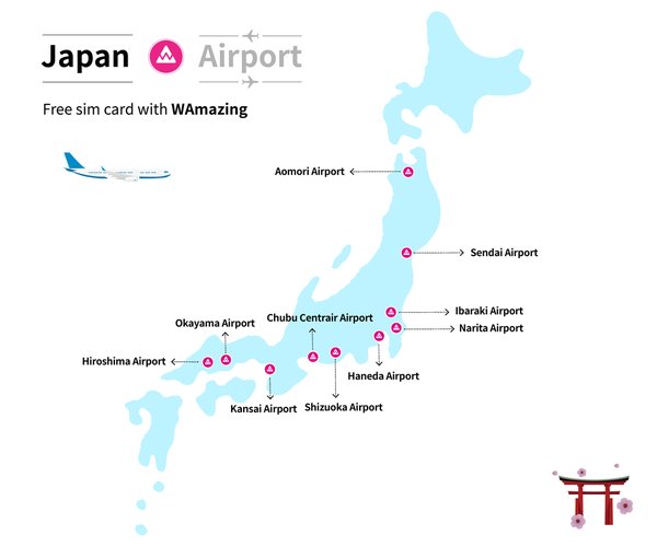 Main airports in Japan where you can pick up WAmazing SIM card　