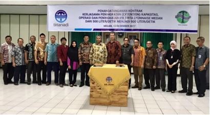 Signature of water production plant extension and ground-breaking ceremony in Medan, the capital of North Sumatra Province in Indonesia
