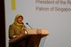 MAIDEN VISIT -- President Halimah Yacob speaks as SUSS Patron and Guest-of-Honour at the NSHD renaming ceremony.