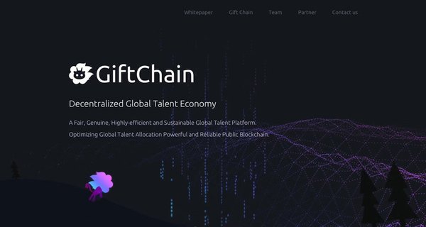 The new official website interface of GiftChain, designed by Krani31, built by Zhenchuan.