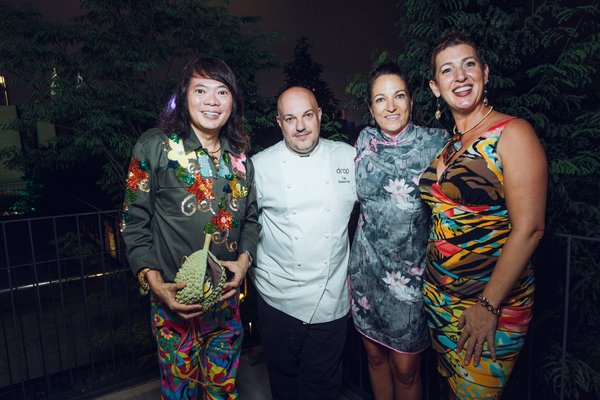 Modern American restaurant, Drop KL Soft Launch officiated by President of the American Association of Malaysia - Jill Nanne (far right) and Drop KL General Manager and Certified Sommelier - Alison Christ (second from right) in the company of Mercedes-Benz Stylo AsiaFashionFestival Most Creative Social Media Influencer 2017 Dato' Kee Hua Chee (far left) and Tim Jay or Chef TJay - Drop KL Executive Chef (second from left).