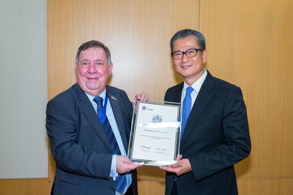The Chartered Institute of Management Accountants (CIMA) has awarded Mr. Paul Chan, Mo-po, GBM, GBS, MH, JP, Financial Secretary, an Honorary Fellowship of CIMA.