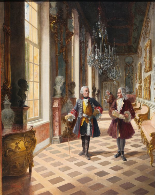 思科贝尔.格奥瑞克 《弗雷德里克大帝与伏尔泰在圣索西城堡的对话》 85x66 cm 布面油彩 19世纪 估价：8—10万