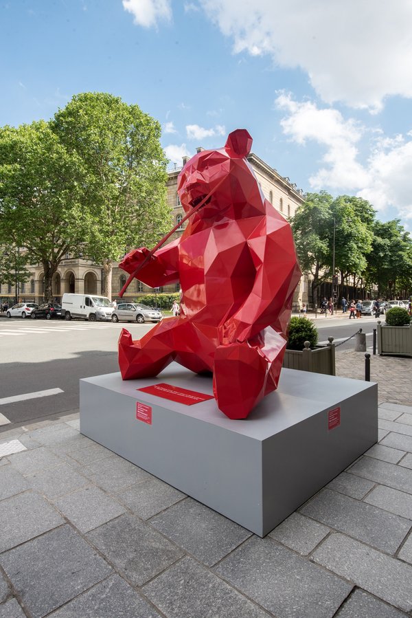 A red panda sculpture by French artist Richard Orlinski.