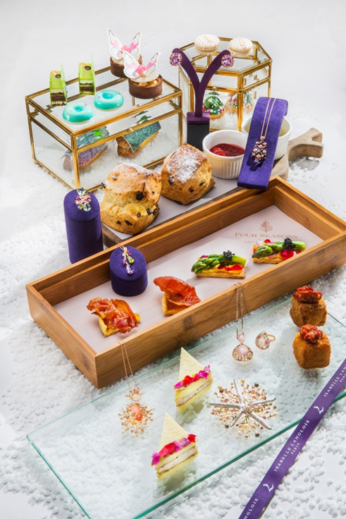 The talented Executive Sous Chef Benjamin Whatt of  Four Seasons Hotel Macao crafted this artistic array of decadent afternoon tea set for French jewellery designer Isabelle Langlois