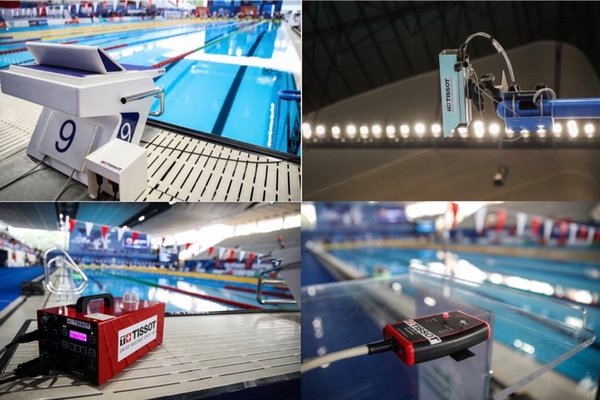 图2：天梭表为亚运会游泳比赛提供计时计分系统及高速摄像机