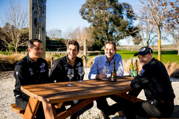 The team from Emirates Team New Zealand with Brancott Estate chief winemaker Patrick Materman
