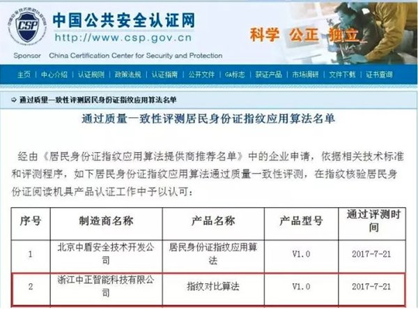 中正智能被选为公安部指定供应商