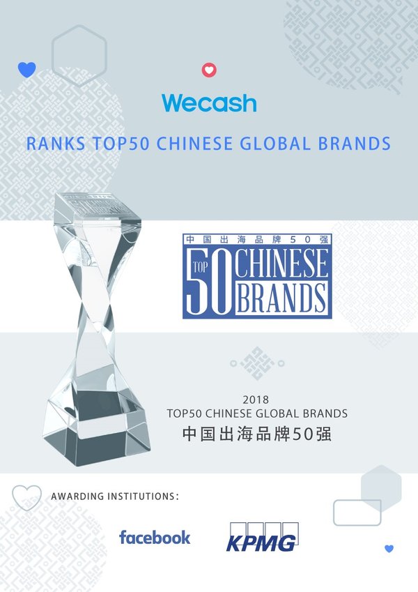 Wecash ranks among Facebook’s 2018 Top 50 Chinese Global Brands