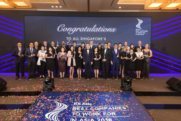 The Singapore Edition of the HR Asia Best Companies to Work for in Asia(TM) 2018 at Marina Bay Sands Singapore. 28 companies this year out of the 193 participating companies.