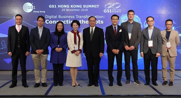 (From left to right) Mr. Peter Shiu, Legislative Councilor, Mr. Charles Mok, JP, Legislative Councilor, Ms. Elizabeth Quat, BBS, JP, Legislative Councilor, Ms Anna Lin, JP, Chief Executive, GS1 Hong Kong, Mr. Nicholas Yang, GBS, JP, Secretary for Innovation and Technology, Mr Joseph Phi, Chairman, GS1 Hong Kong, Mr Jason Archer, Managing Director, Asia Pacific, Under Armour, Mr Kent Wong, Managing Director, Chow Tai Fook Jewellery Group Ltd, Mr. Ricky Wong, Co-founder and Chairman, HKTVmall.