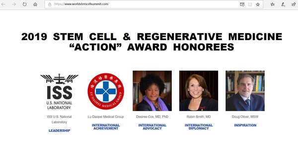 国际再生医学基金会（RMF）宣布2019年“干细胞和再生医学行动奖”5家/位获奖者 -- 陆道培医疗集团获得唯一的2019国际成就奖