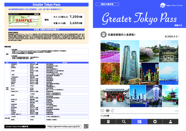 Greater Tokyo Pass，可在3天内自由搭乘关东地区12家机构运营的铁路、轨道线路及51家机构运营的普通巴士线路。