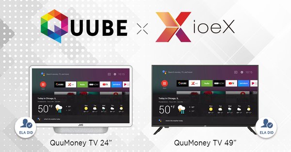 台灣新創ioeX宣布與QUUBE合作，開發首款去中心化組網應用的區塊鏈電視(QuuMoney TV)，並裝載在日本知名大廠JVC的智能電視中，將於2019下半年正式亮相。 圖／ioeX提供