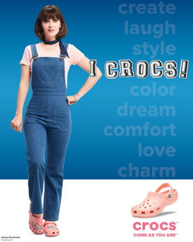 Award-winning actress, singer-songwriter and director Zooey Deschanel wears the Classic Clog.