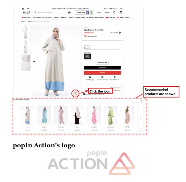 popIn Action's example of visually similar products