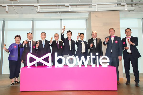 Bowtie’s Founders and CEOs toasts with honorable guests. Left: Ms. Carol Hui, Executive Director of HKIA; Mr. Clement Cheung, CEO of HKIA; Mr. James Lau, JP, Secretary for Financial Services and the Treasury; Dr. Moses Cheng, GBM OBE JP, Chairman of HKIA; Mr. Fred Ngan, Bowtie Co-Founder and Co-CEO; Mr. Michael Chan, Bowtie Co-Founder and Co-CEO; Mr. John Tsang, Bowtie Senior Advisor; Mr. Fabien Jeudy, CEO of Sun Life Hong Kong; Mr. Clement Lam, General Manager of Life and Health, Sun Life Hong Kong.