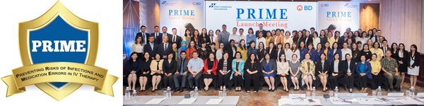 (L-R) Program logo of the PRIME program; BD & JCI representatives along with guests from leading private hospitals in the region at the PRIME launch ceremony for SEA held in Bangkok, Thailand on 24th April 2019.