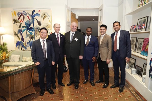 Principal Designate Paul Friend (third from left) with key figures and partners at the launch.  (L to R) Deputy Chief of Mission Mr. Kim Jong Moon, H.E. Scott Wightman, Mr Paul Friend, Mr Bernard West, Mr Marcus Dass (EBD), Mr Ajay Rajendran