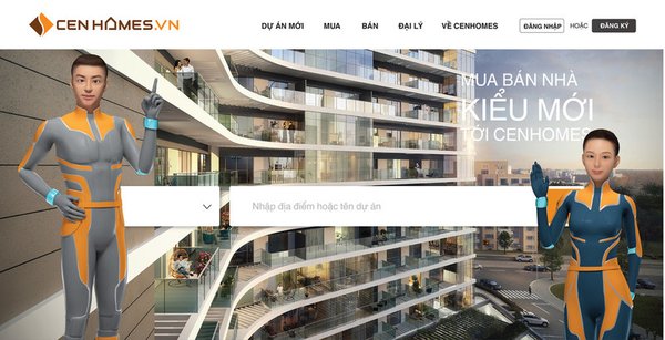 Interface of the website cenhomes.vn and 2 online robot consultants