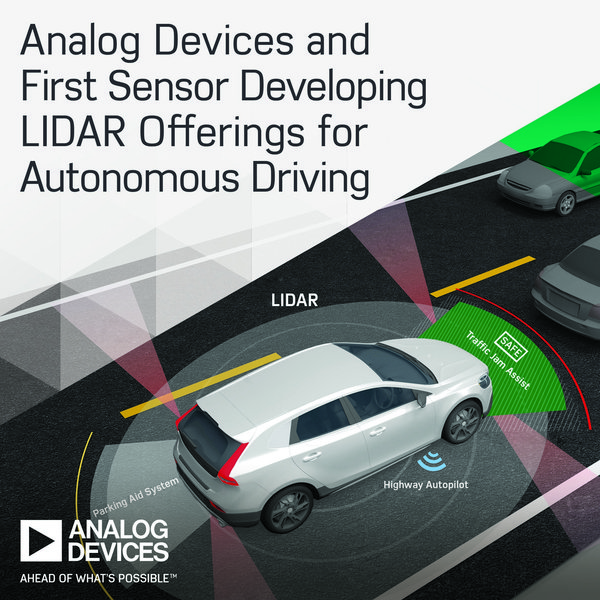 ADI與First Sensor為自動駕駛合作開發LIDAR產品