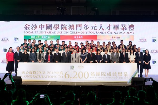 Officiating guests congratulate over 6,200 graduates in 2018-2019 at the Diversified Local Talent Graduation Ceremony Wednesday at Sands Cotai Central.