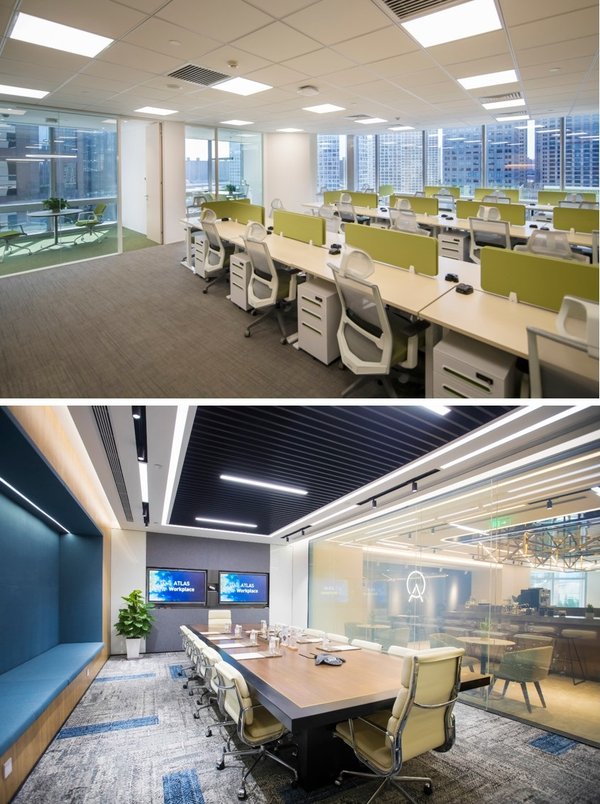 办公空间服务式办公室（上）、多功能会议室（下）