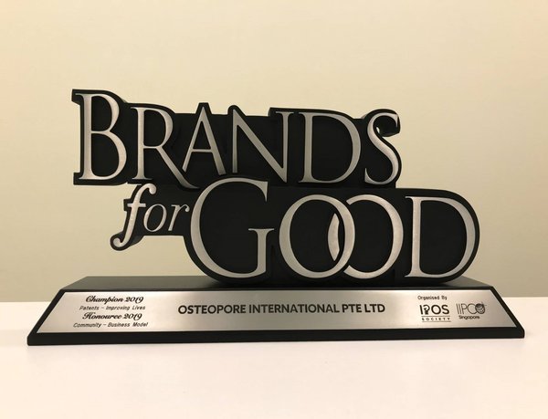 Osteopore wins Champion for Patent Improving Lives and Winner for Community 2019 awards at Brands for Good