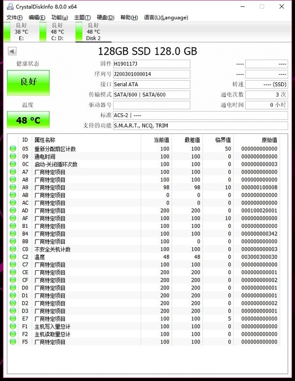 CrystalDiskInfo测试数据