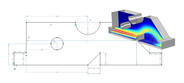 使用设计模块中具有尺寸和约束功能的草图绘制工具，对微型阀中的流体流动进行参数优化。